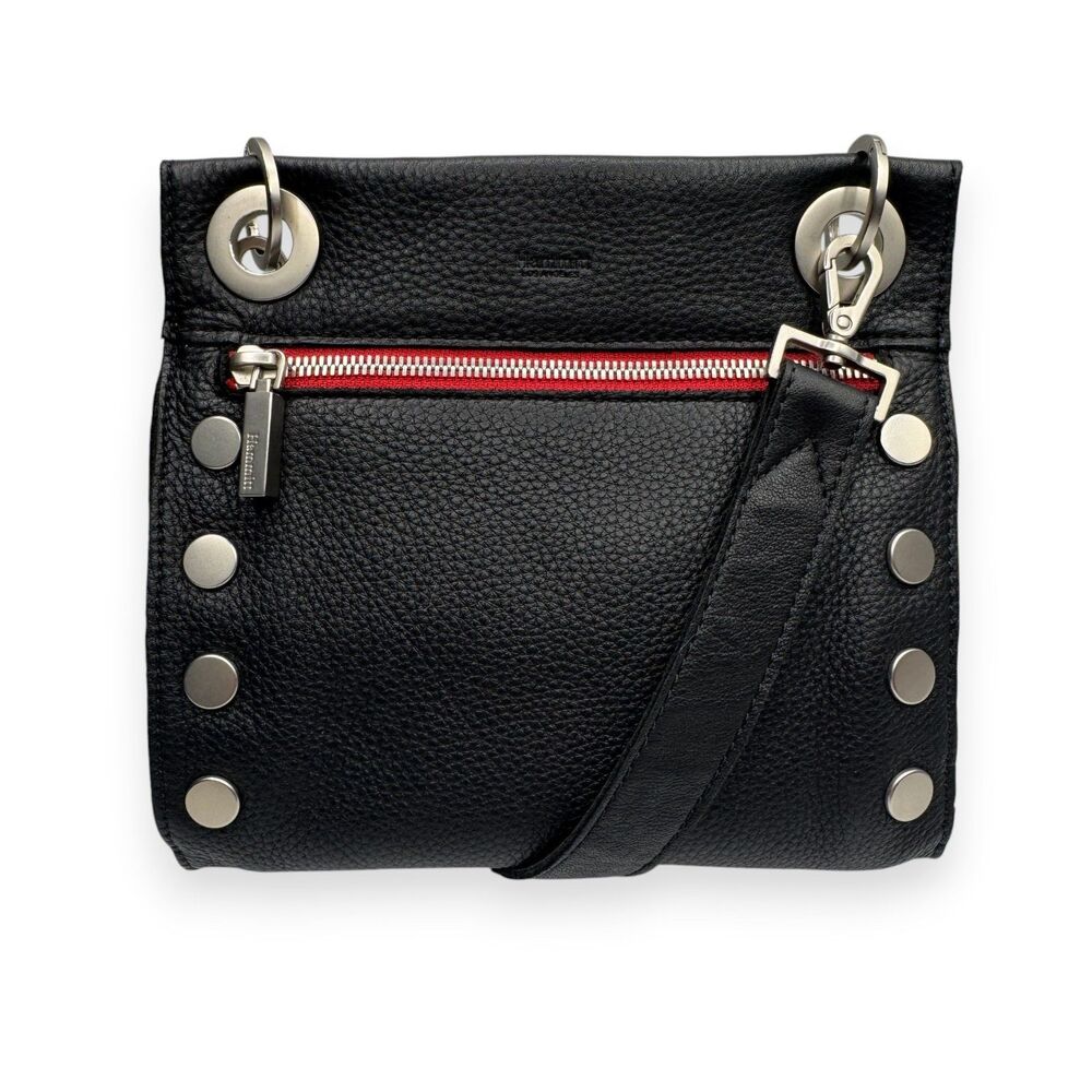 Hammitt Tony Small Black Leather Silver Red Zip Crossbody Shoulder Bag EUC - Picture 13 of 15